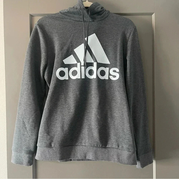 Adidas Essentials Logo Fleece Hoodie Gray/Light Blue Size Large - NWOT - Picture 2 of 10